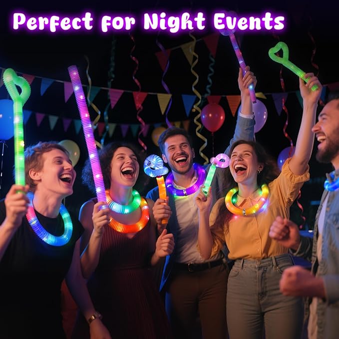 LovesTown 24PCS Light Up Glow Sticks Pop Tubes for Easter Basket Stuffers, Glow in the Dark Party Favor Supplies for Kids Supplies, Light Up Necklace Bracelet Accessories for Boys Girls Birthday