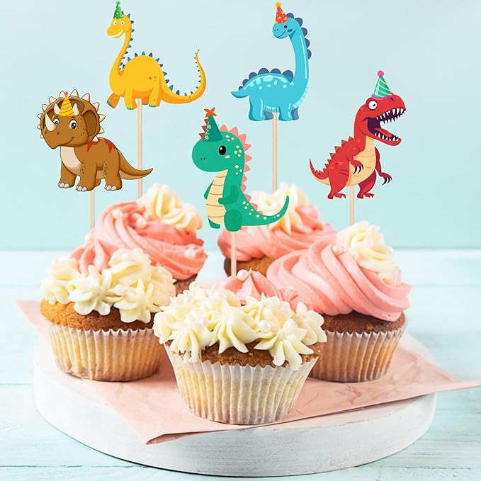 24Pcs Dinosaur Cupcake Toppers Baby Cute Roar Dinosaurs Cupcake Picks Dino Cake Decorations for Kids Boys Dinosaur Theme Birthday Baby Shower Party Decorations