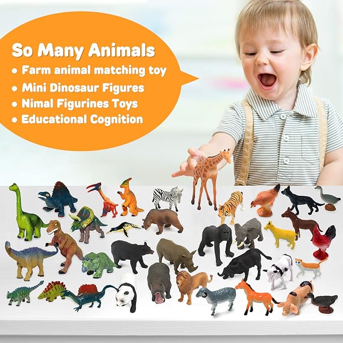 Montessori Animal Match, Miniature Forest Animal Toy Figurines with Matching Cards, Montessori Materials Homeschool Preschool Science Educational Matching Game for Toddler Kids (Zoo)