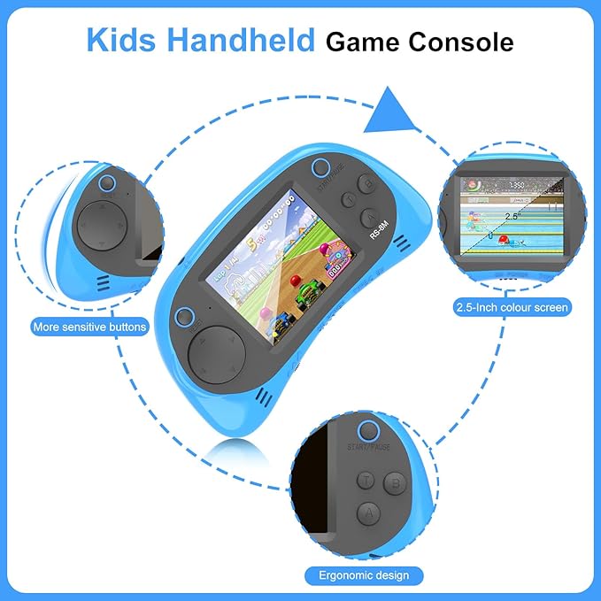 Handheld Games for Kids -16 Bit Retro Video Game with 220 HD Electronic Games - 2.5'' IPS Portable Travel Game Gifts for Boys Girls Ages 4-12 (Blue)