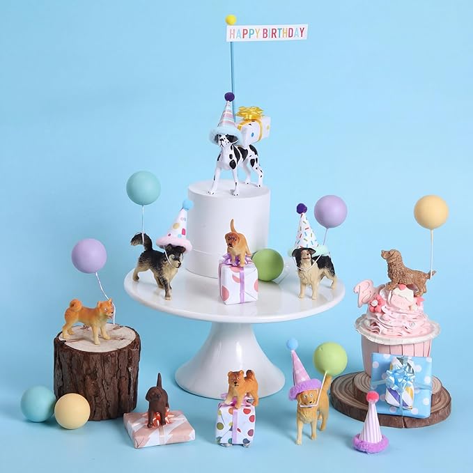 Weysat 37 Pcs Dog Birthday Party Decorations, Puppy Cake Cupcake Toppers with Mini Hats Miniature Flags Gift Boxes Balls Figure Models for Dog Puppy Themed Party Supplies for Adults
