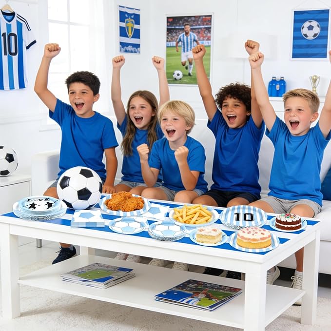 180Pcs Blue Soccer Party Supplies Paper Plates and Napkins Serve 60 Disposable Tableware Set for Birthday Party Decorations Game Day Family Holiday Sports Events