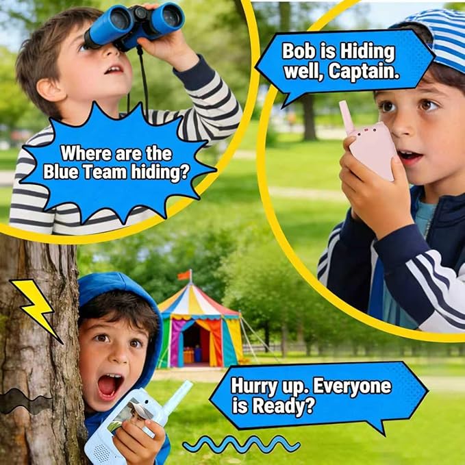 Video Walkie Talkies for Kids Ages 3-12, 2 Pack Rechargeable Walkie Talkie Toys with Screen & 4 Voice Changers, Long Range Two Way Radios for Indoor Outdoor Games, Birthday Gifts for Boys