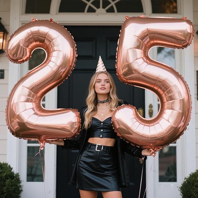40 Inch Rose Gold Balloon Number 25 Balloon,Jumbo Mylar Foil Helium Balloon for 25 Digital Balloons for Birthday Party,Wedding Anniversary Party Decorations