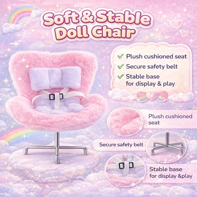 17cm Doll Car Seat and Clothes Set (No Dolls), Includes Doll Seat and 2-Pack Doll Clothes, Perfect for Play and Display, Doll Outfit Accessories for Collectors