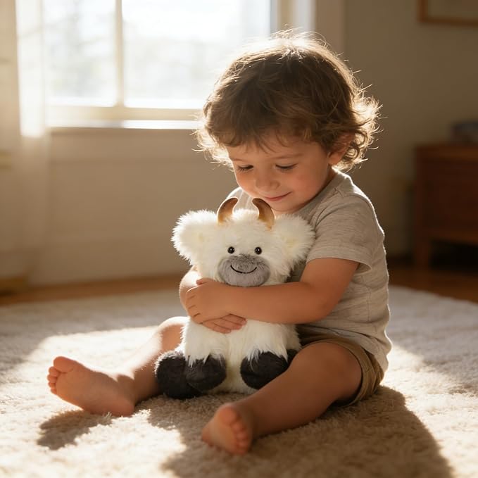 Hopearl Adorable Plush Yak Cow Toy Floppy White Yak Soft Stuffed Animal Cute Birthday Gifts for Boys Girls Kids Toddlers, White, 10''
