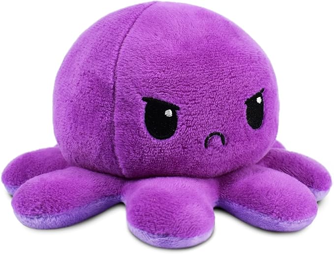 TeeTurtle Reversible Octopus Plushie 4-Inch Dark Purple + Light Purple Two-Sided Flip Plush Toy with Embroidered Details - Cute Mini Collectible Plush for Kids, Teens, and Adults