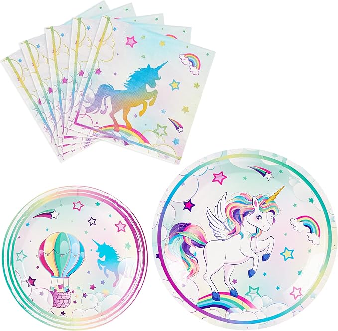 WERNNSAI Unicorn Party Plates and Napkins - 48 PCS Rainbow Unicorn Party Supplies for Girls Disposable Dinner Dessert Plates Napkins Tableware Set Serves 16 Guests
