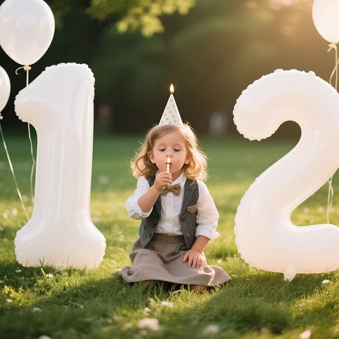 40 Inch White Number 12 Digital Balloon,Jumbo Mylar Foil Helium Balloon for 12 Balloons for Birthday Party,Wedding Anniversary Party Decorations