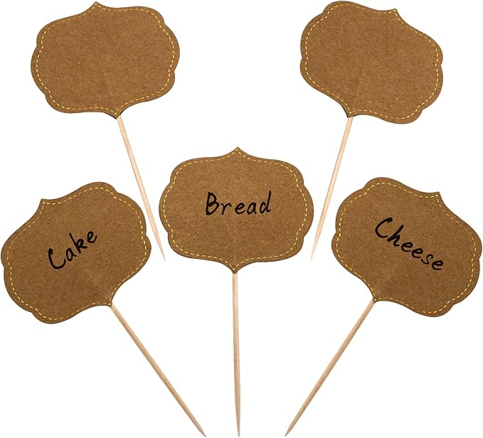 BLUE TOP 50pcs Cupcake Picks Blank Toothpick Flags Cake Toppers Cheese Markers Buffet Labels for Charcuterie Board Food Tags Toothpick Signs for Children's Day Wedding,Birthday Party,Dinner Supplies.