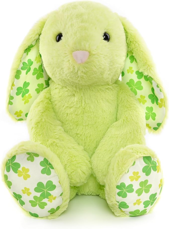 Green Rabbit Bunny Stuffed Animal Plush Toy with Floppy Ears & Shamrock Print for Kids, Boys, Girls, Babies - Perfect, St. Patrick's Day, Birthday, Easter, Christmas, Bedtime Gift