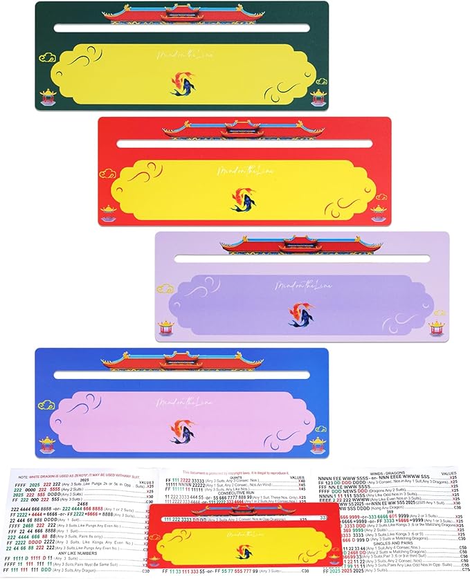 Adkoat® 4PCS Chinoiserie Mahjong Line Finder - Mah Jongg Card Guided Reading Ruler Tracker Tool for Beginner Seniors - ADHD Dyslexia Overlays Aid Maker Reader - Mah Jongg Accessories and Gifts