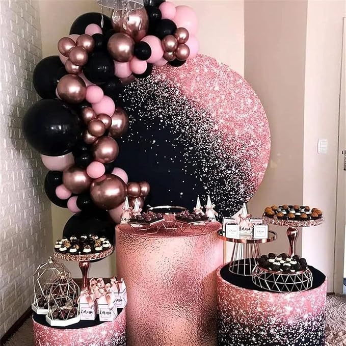Pink and Black Balloons, 12 Inch Hot Pink Black Balloons Set with Black Pink Confetti Balloons, Pastel Pink Light Pink Black Balloons for Girl Birthday Party Wedding Decorations