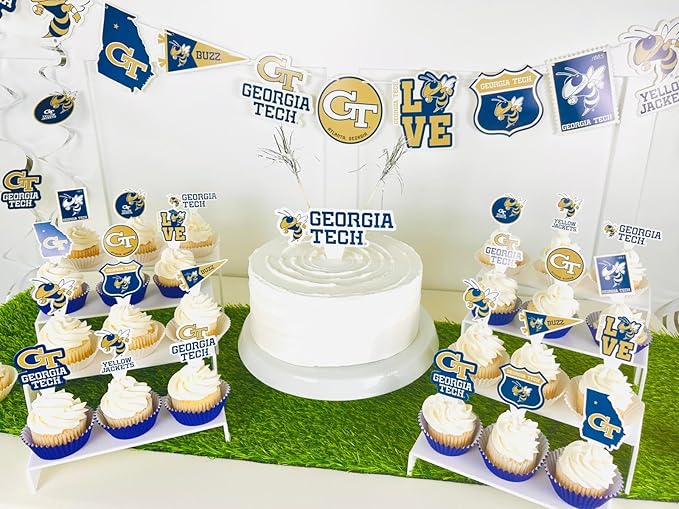 Georgia Tech Party Supplies for GT Football, Birthday Gift, Graduation Party Banner and Cake Toppers (42 Pieces) (Georgia Tech Yellow Jackets)