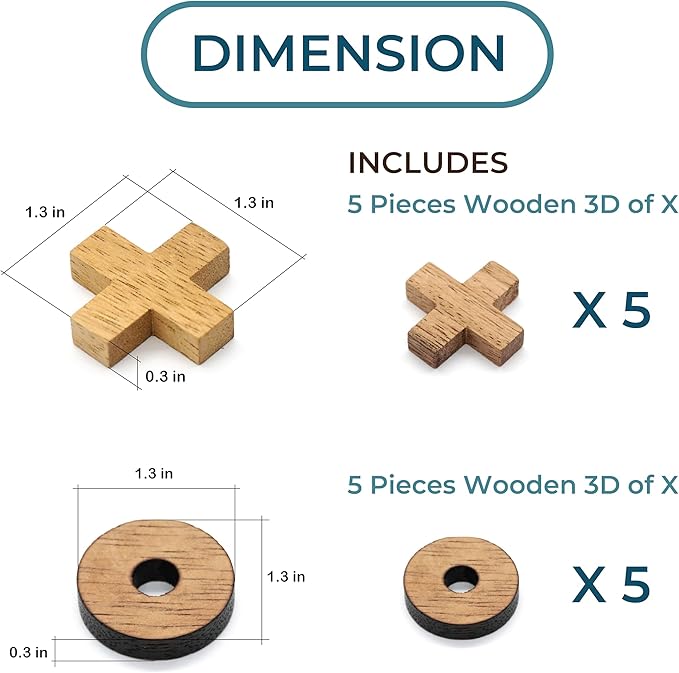 BSIRI Tic Tac Toe Wooden Board Games (Only X-O Pieces)- Unique Gifts, Fun Gifts for Adults and Use as Living Room Rustic Table Decor Ideal for Coffee Table Decor