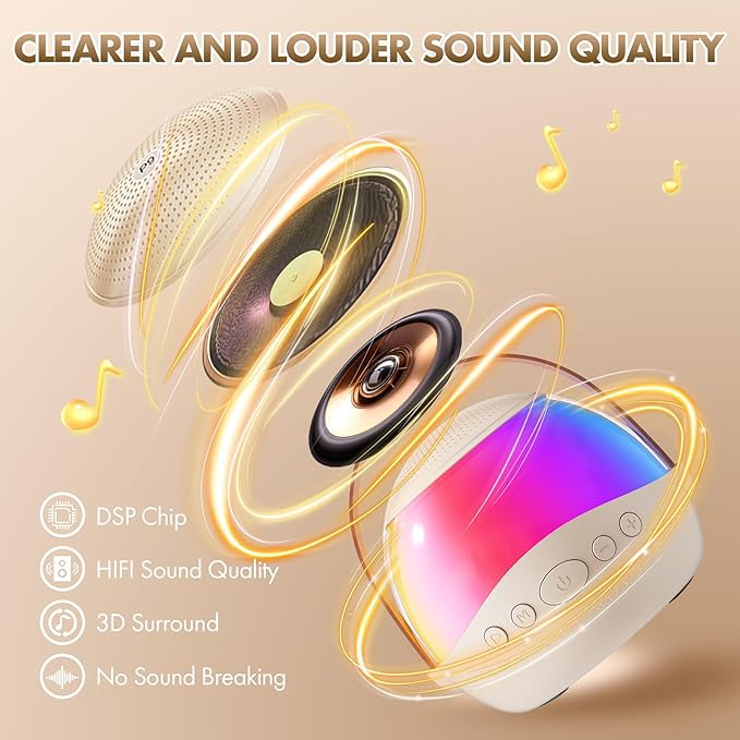 Mini Karaoke Machine Gifts for Kids Adults, Portable Karaoke Speaker with 2 Wireless Microphones, Kids Microphone with Speaker, Birthday Gifts for Girls Boys 3-12+ Year Old (Beige)