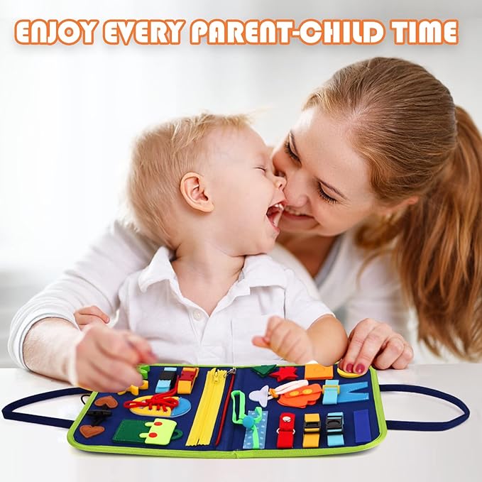 Hooku Busy Board for 1 Year Old, Montessori Sensory Toys for Toddlers 1-3, Fine Motor Learning Activities, Toddler Travel Toys, Birthday Gifts for Baby Boy or Girl