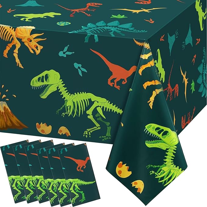 Tudomro 6 Pcs Dinosaur Plastic Party Tablecloth Dinosaur Birthday Table Cover Decorations Disposable Table Cover for Birthday Party Supplies, 54 x 108 Inch