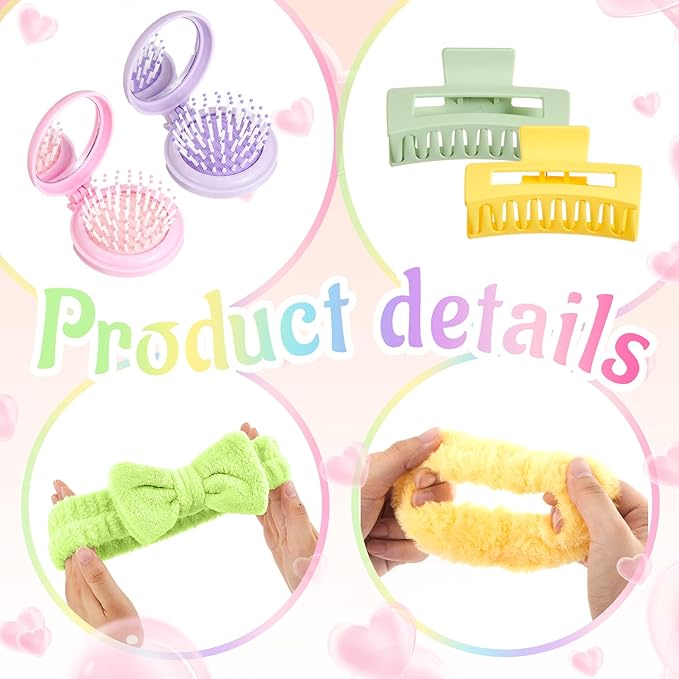 72 Pcs Sleepover Party Supplies Galentines Spa Birthday Slumber Party Favor, Colorful Blanket Pillow Headband Scrunchies Eye Mask Wristband Tote Bag Straw Cup Socks Hair Claw Clip Mirror Comb Bracelet