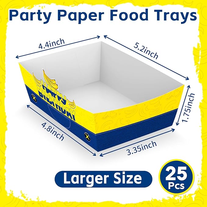 25Pcs Yellow Cartoon Disposable Paper Food Trays for Cartoon Theme Birthday Party Supplies Baby Shower Decorations
