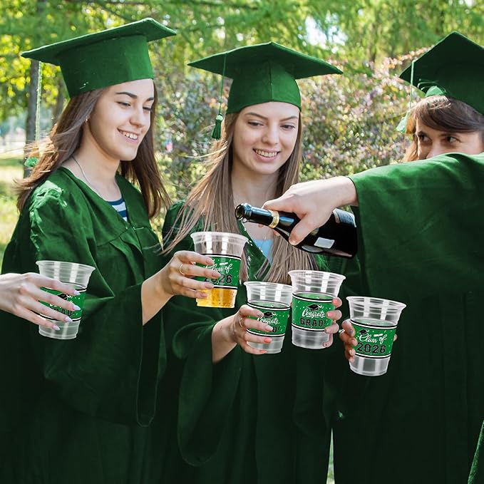 Gatherfun Class of 2026 Celebration - 100 Pcs 16oz Green Graduation Plastic Cups for Sturdy & Durable Drinkware for Grad Festivities | Essential Graduation Party Supplies & Decorations