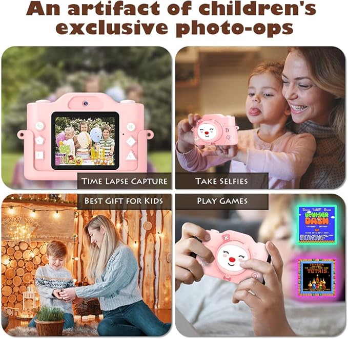 Kids Selfie Camera,Christmas Birthday Gifts for Boys Age 3-9,HD Digital Video Cameras for Toddler,Toy for 3 4 5 6 7 9 Year Old Teens with 32GB SD Card,Kids Toys Gifts for Birthday (Pink)