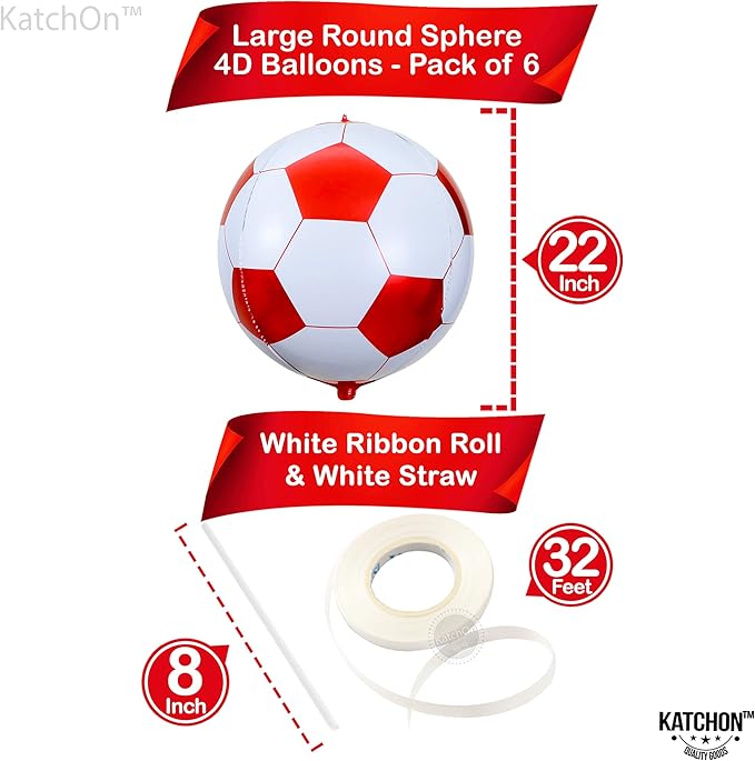 KatchOn, Huge 22 Inch Red Soccer Balloons - Pack of 6, Soccer Decorations | Foil Red Soccer Ball Balloons, Red Senior Night Decorations | Red Soccer Party Decorations | Red Soccer Birthday Decorations