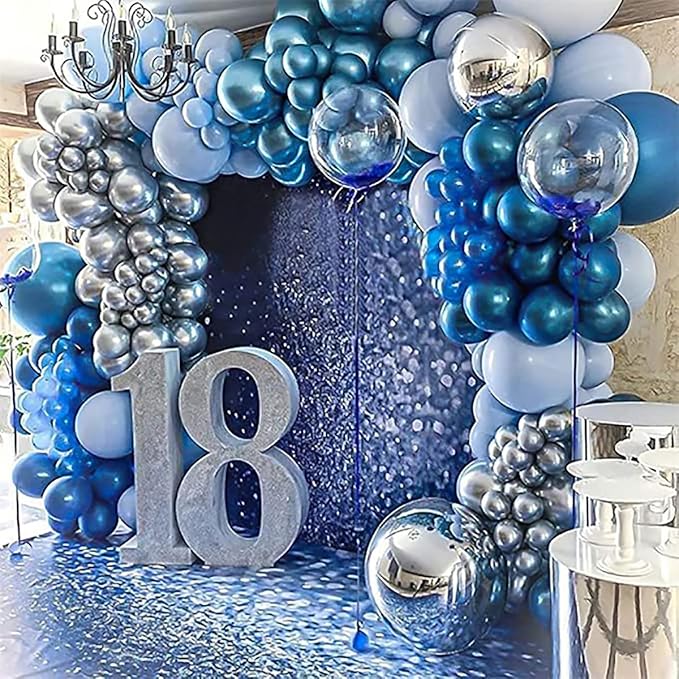 KALOR 22 Inch Blue Mylar Balloons, 10Pcs Big Metallic Balloons,Large 4D Giant Round Foil Balloon for Birthday Party Baby Shower Gender Reveal Decoration and Supplies