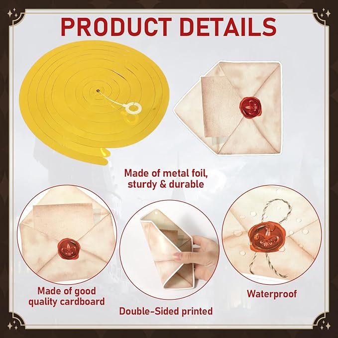 50 Pcs Magical Theme Party Hanging Swirls Acceptance Letter Hanging Streamers Vintage Envelopes Ceiling Swirls Decorations for Home Office Magical Theme Birthday Party Supplies