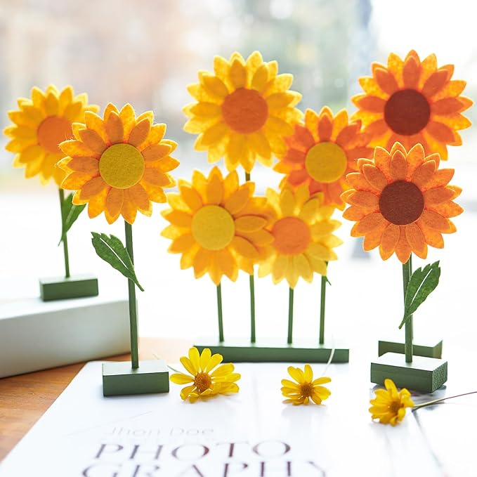 SUNBEAUTY 8 PCS Sunflower Felt Centerpieces for Tables Flower Birthday Party Decorations Sunflower Birthday Party Decorations Orange Yellow Sunflower Decorations for Girl Birthday Baby Shower