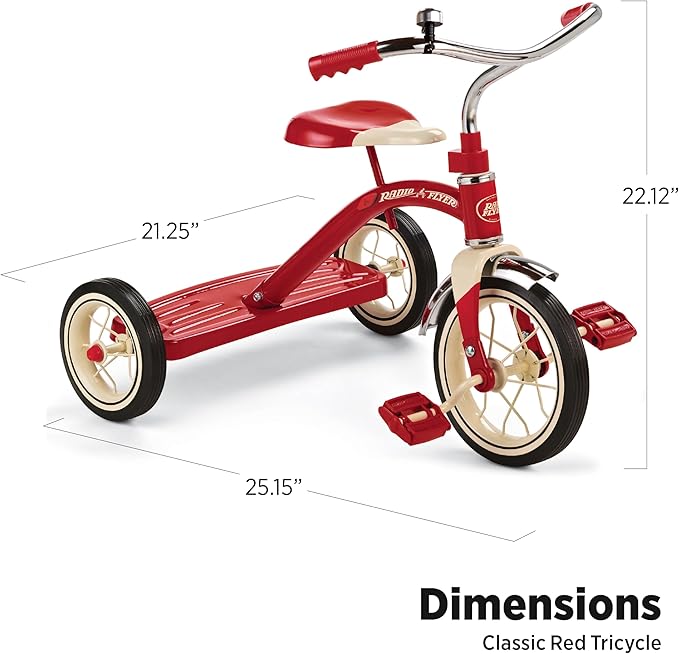 Radio Flyer Classic 10 Inch Toddler Tricycle with Rubber Tires and Steel Frame, Red | Toddler, Rubber Tires, Steel Frame