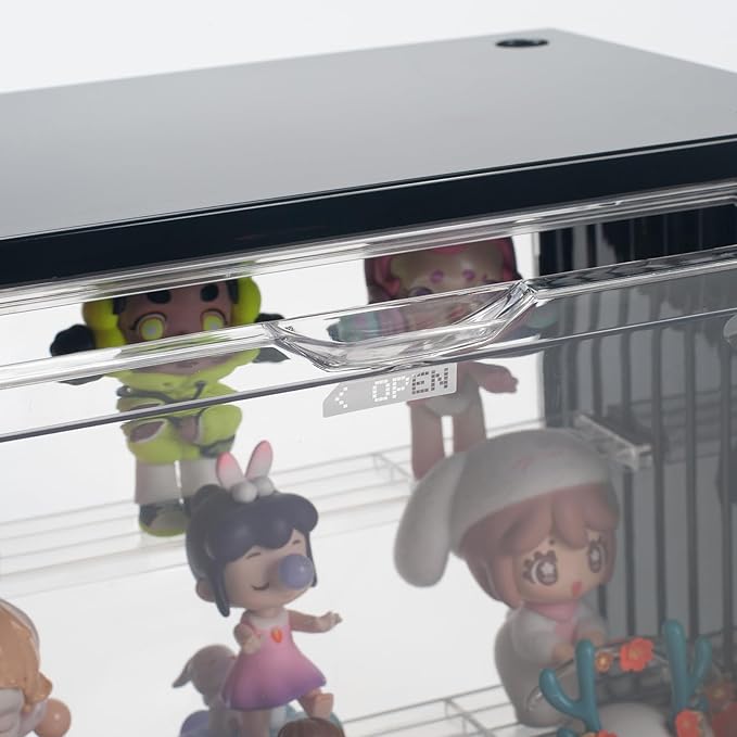 Clear Display Case for Figures, Acrylic Display Case for Collectibles, Adjustable Figure Display Case with Magnetic Door, Stackable Display Box for Action Figures, Pop Mart, Funko Pop (Black, 1 Pack)