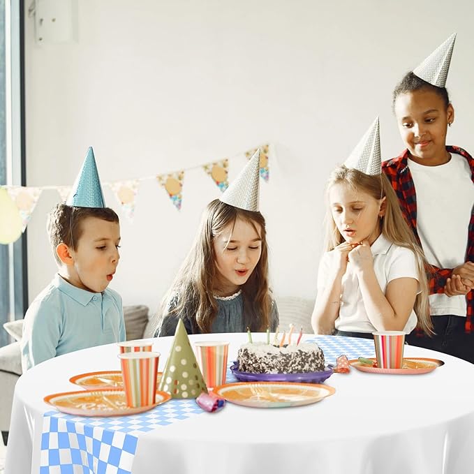 Oudain 3 Pcs Cars Birthday Party Supplies Racing Party Decorations Round Racing Tablecloth Checkered Flag Table Covers Road Plastic Table Cloth, 1950s Disco Dancing Tablecloth (White Color)