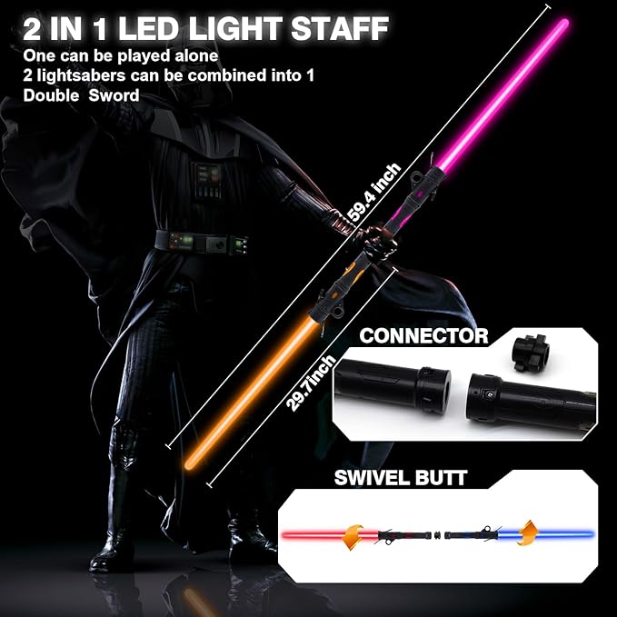Light Sword Toy for Kids, LED Dual Light Sabers with FX Sound Rechargeable Light Sword Set for Galaxy War Fighter Warriors, Halloween Dress Up Party Kid Gift, Christmas Birthday Present (2 Pack)