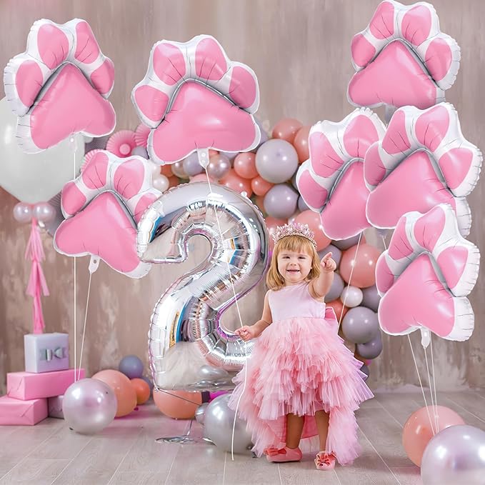 Hungdao 9 Pcs 28 x 26 Inch Pink Dog Paw Balloons Paw Print Foil Balloons Large Puppy Birthday Party Supplies for Baby Shower Pets Dog Themed Party Decorations
