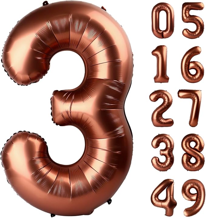40 Inch Dark Brown 3 Large Number Balloon, 3 13 23 30 33 36 Coffee Brown Birthday Party Decorations, Number Three Foil Balloons for Anniversary Party Graduations Celebration Supplies