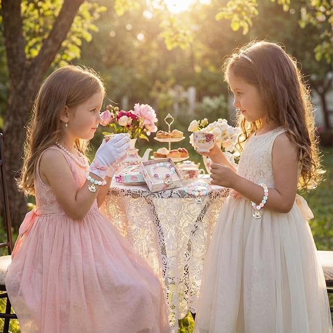 Ecally 36 Pcs Tea Party Favors Bracelet Gift Tea Pot Beaded Bracelet Bulk Party Supplies Pot Pendant Accessories Decorations for Kids Girl