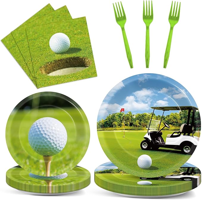 96 Pcs Golf Party Supplies Paper Plates Napkins Golf Party Birthday Tableware Set Decorations Favors for Men Women Serves 24