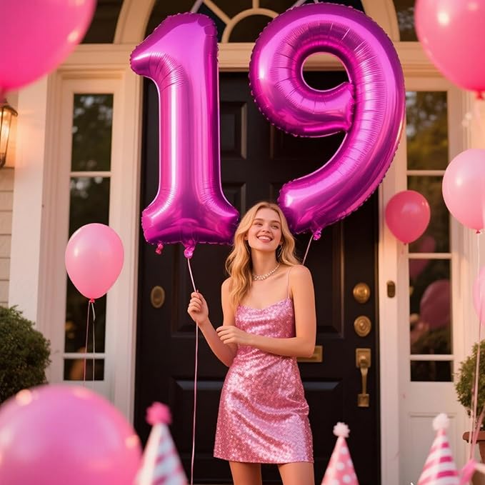 40 Inch Rose Purple Large Balloon Number 9 Balloon,Jumbo Mylar Foil Helium Balloon for 9 19 29 39 49 59 Birthday Digital Balloons for Birthday Party,Wedding Anniversary Party Decorations