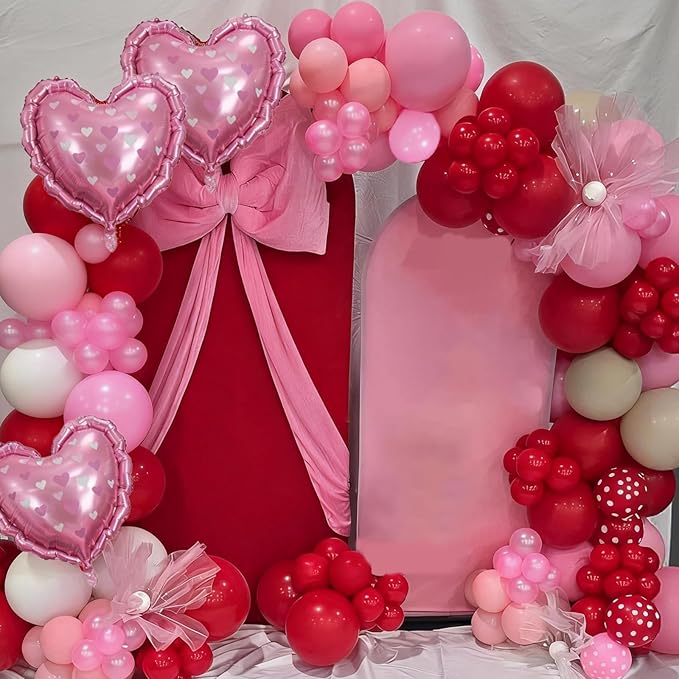 Red and Pink Balloons, Pink Red Pearl Pink Balloons with Heart Foil Balloon for Engagement Anniversary Wedding Party Supplies Valentines Day Decorations