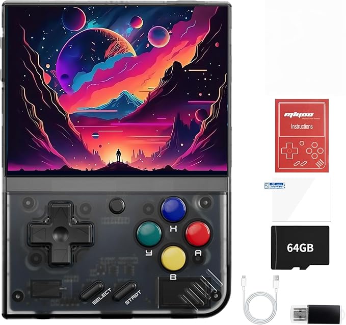 Miyoo Mini Plus,Handheld Retro Game Console 64GB,3.5-inch 640*480 IPS Screen 3000mAH Battery with Storage Case Casual Game Console Video Games Consoles(Black)