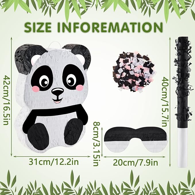 Panda Piñatas for Birthday Party Forest Animal Piñata with Stick, Blindfold, Confetti for Adults Birthday Baby Shower Party Supplies