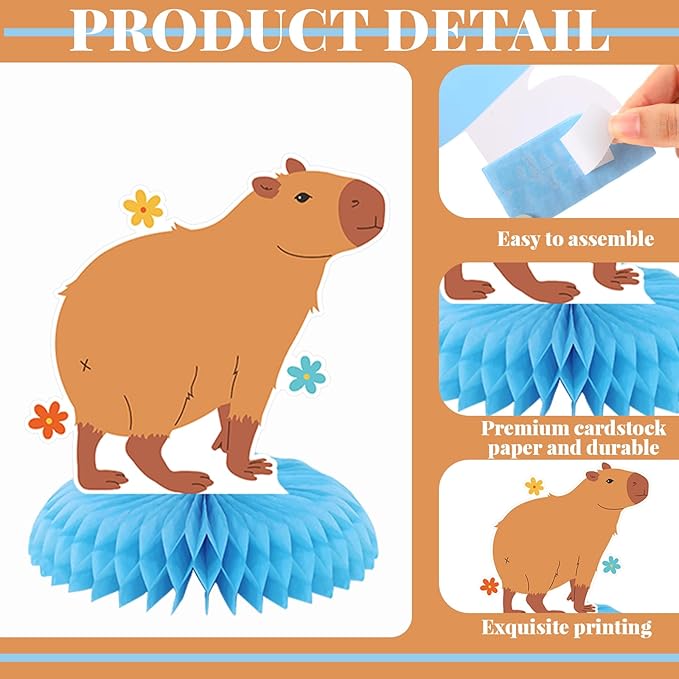 12 Pcs Capybara Birthday Party Decorations Honeycomb Centerpieces Capybara Table Topper Animals Capy Table Decoration for Birthday Party Favors Supplies
