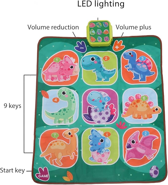 Pilipane Musical Dance Pad Electronic Dance Mat Adjustable Lighting Educational Collapsible Soft Dance Pad for Kids Adults Home Living Room Entertainment Plastic Polyester Material