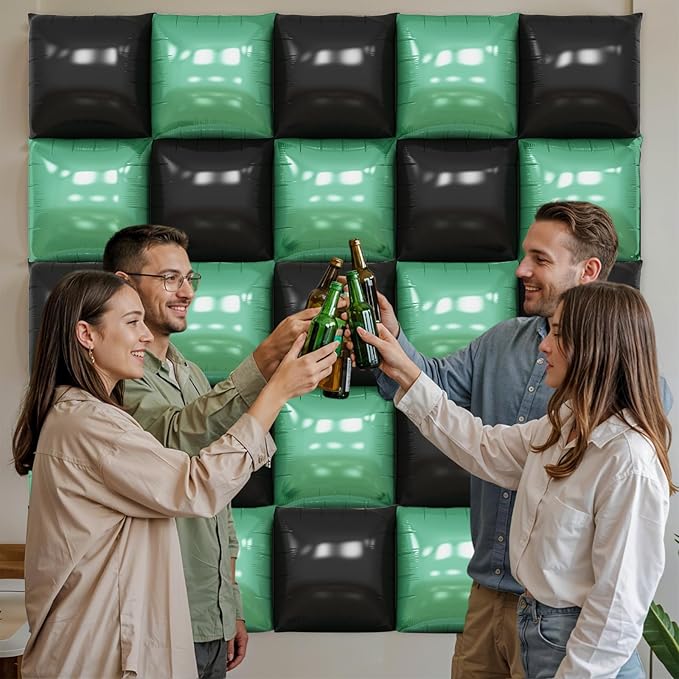 Black Green Square Foil Balloon Wall,25Pcs Double Sided Foil Balloons Backdrop Helium Tunnel Arch Garland Kit for Birthday Gradution Anniversary Baby Shower Party Decorations