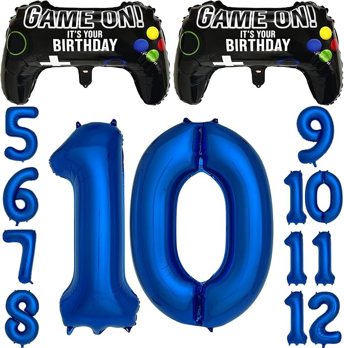 Navy Blue Video Game Party Supplies Boys 10th Birthday Party Decorations- 2 Packs Game On Balloons with Dark Blue Number 10 Balloon