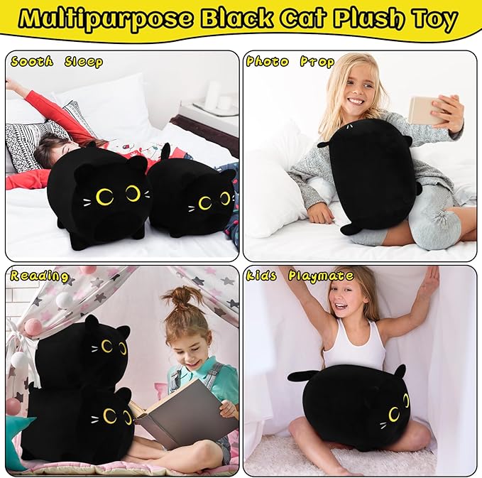 Black Cat Plush Pillows-20''Large Soft Plushies, Gold Eyes Black Cat Plush Pillow, Cat Anime Plush Cute Plush Cat Plushie Stuffed Cat Stuffed Animals, Birthday Gift for Kids Girls Boys