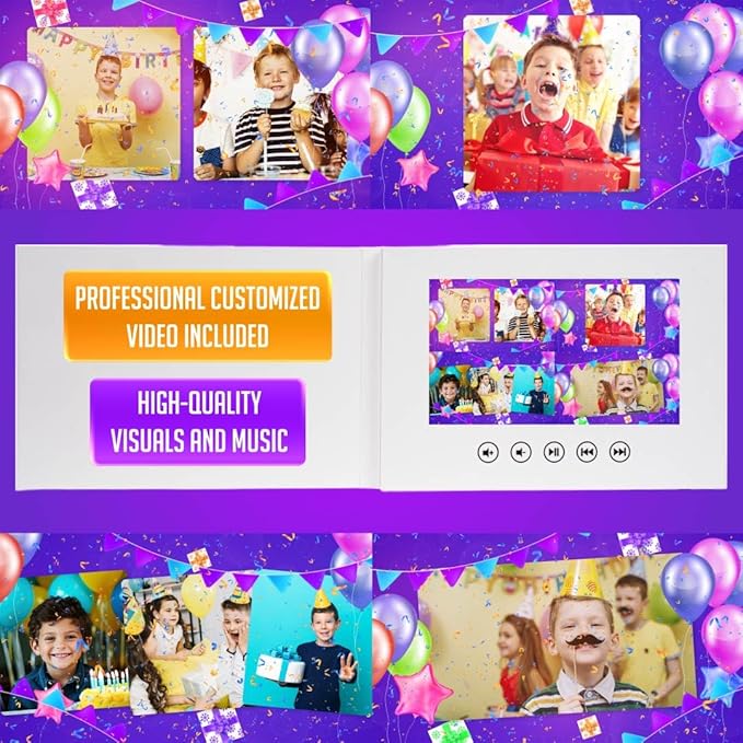 Custom Boys Birthday Video Card – Add Photos for Personalized Slideshow – Unique Gift for Kids – 7” LCD Display, 4GB Storage, Rechargeable Battery, Full Color Screen