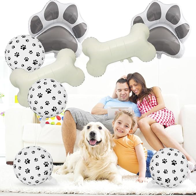 8 Pcs Dog Balloons 30 Inch Bone Foil Balloons Paw Print Balloon Dog Birthday Decorations Grey Dog Paw Balloon Pets Puppy Themed Birthday Party Decorations Supplies