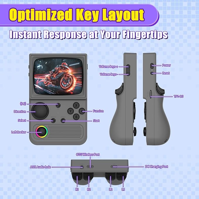 R36T Retro Gaming Console, 3.5'' IPS Screen CRT-Inspired, Handheld Game Console with 18000+ Classic Games Supports WiFi Networked Fighting and OTG, 3500mAh Battery, with Portable Case(Grey 64GB)